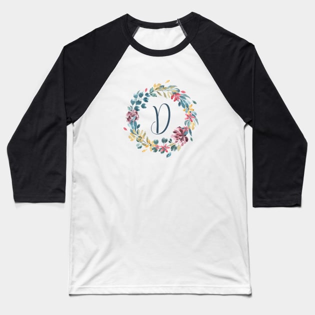 Floral Monogram D Colorful Full Blooms Baseball T-Shirt by floralmonogram